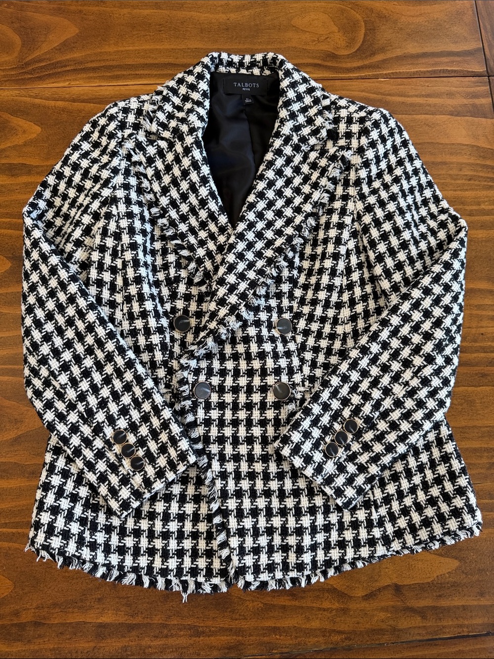 Talbots Women’s 2P Black & White Houndstooth Double-Breasted Blazer